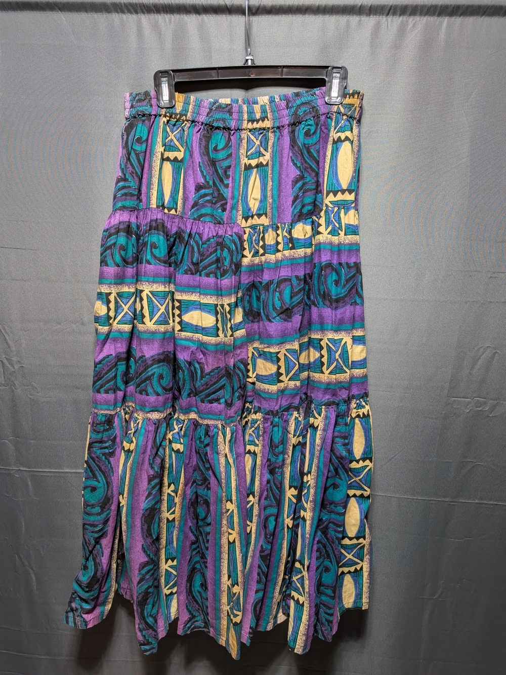 Vintage 90s Western Tiered Maxi Skirt in Purple, Teal & Cream
